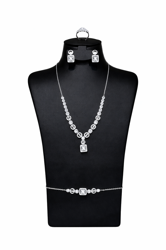 Modern Square Diamond Jewelry Set – Contemporary Luxury - AWAD SILVER JEWELLERY TRADING LLC